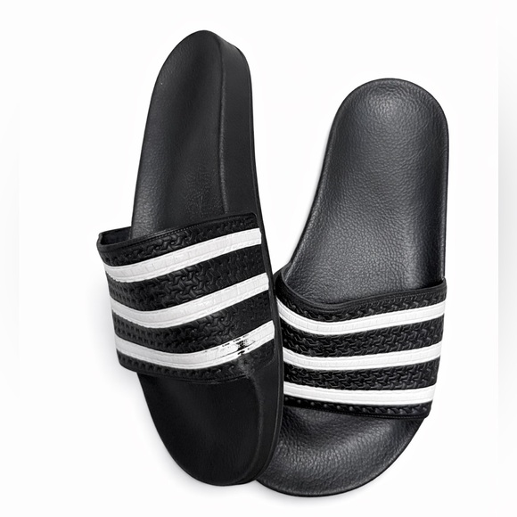 adidas Men's Adilette Slide Sandals Black & White Size 9 - Picture 4 of 4